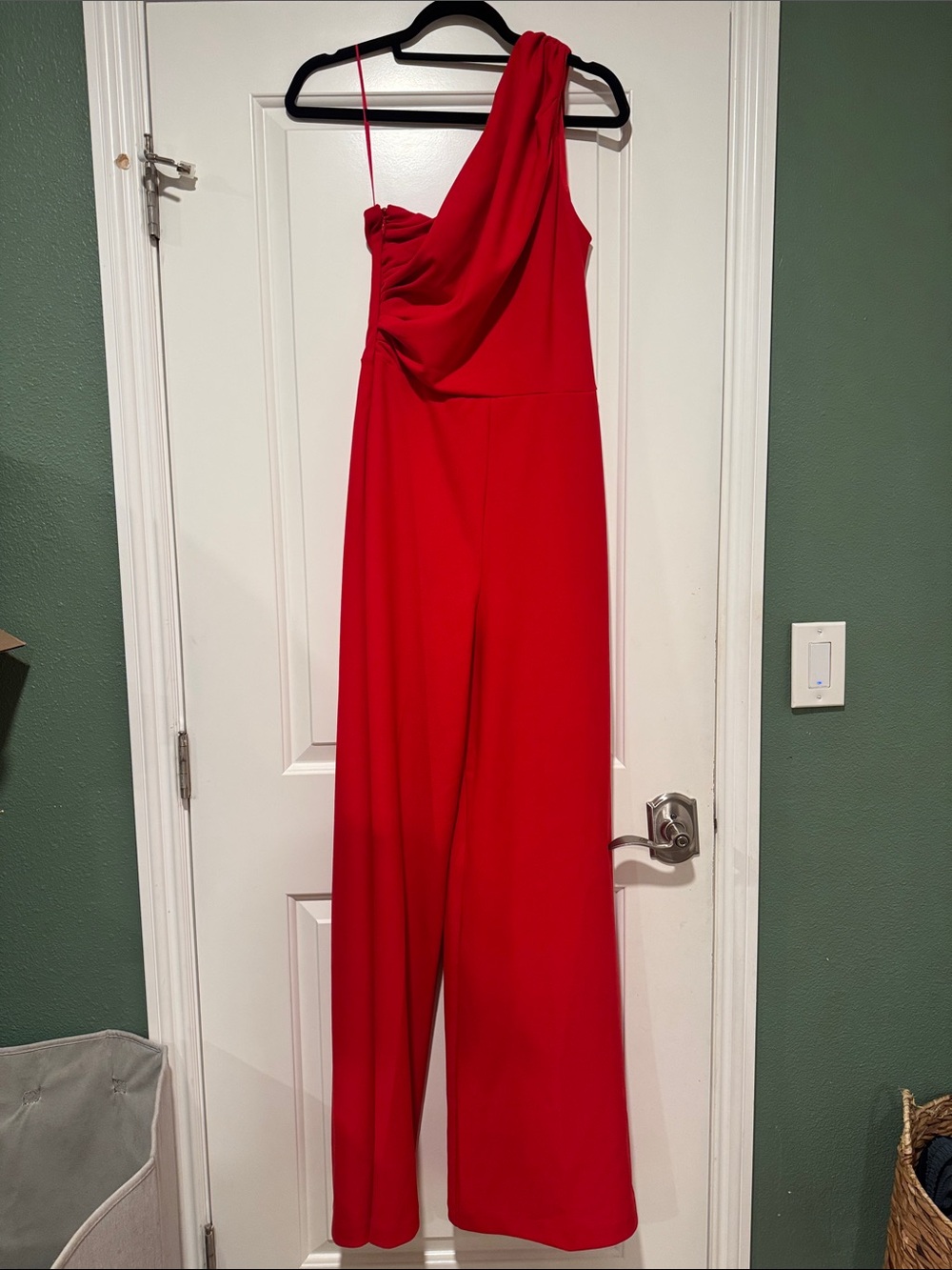 Abercrombie & Fitch Red One-Shoulder Wide-Leg Jumpsuit